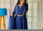 Hand Embroidered Chanderi Silk Anarkali Suit: Royal Blue Indian Dress