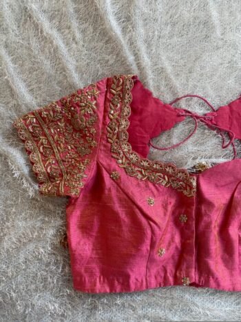 Hand Embroidered Silk Blouse: Light Pink Zardosi Maggam Work