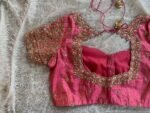 Hand Embroidered Silk Blouse: Light Pink Zardosi Maggam Work