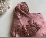 Hand Embroidered Silk Blouse: Light Pink Zardosi Crop Top
