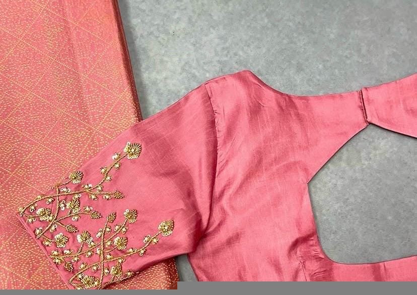 Peach Silk Zardosi Blouse: Hand Embroidered Indian Crop Top