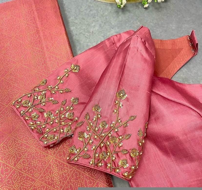 Peach Silk Zardosi Blouse: Hand Embroidered Indian Crop Top