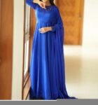 Hand Embroidered Royal Blue Anarkali Suit: Organza Dupatta, Indian Dress