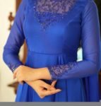 Hand Embroidered Royal Blue Anarkali Suit: Organza Dupatta, Indian Dress