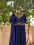 Navy Blue Zardosi Anarkali Suit: Hand Embroidered Raw Silk Indian Dress
