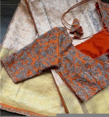 Hand Embroidered Silk Bridal Blouse: Orange Zardosi Wedding Top