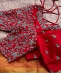Red Silk Hand Embroidered Saree Blouse: Zardosi Maggam Work