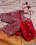 Red Silk Hand Embroidered Saree Blouse: Zardosi Maggam Work