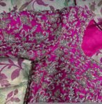 Hand Embroidered Silk Bridal Blouse: Pink Zardosi Wedding Crop Top