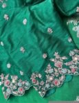 Green Silk Hand Embroidered Saree Blouse: Zardosi Maggam Work