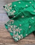 Green Silk Hand Embroidered Saree Blouse: Zardosi Maggam Work