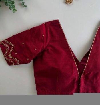 Hand Embroidered Zardosi Silk Blouse: Maroon Red Maggam Work