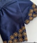 Navy Blue Silk Hand-Embroidered Zardosi Blouse: Maggam Work