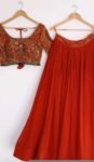 Orange Hand-Embroidered Lehenga Set: Indian Wedding Party Dress