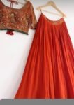 Orange Hand-Embroidered Lehenga Set: Indian Wedding Party Dress