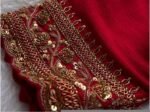 Red Silk Hand Embroidered Zardosi Blouse: Maggam Work, Elbow Sleeves