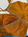 Hand Embroidered Silk Saree Blouse: Orange Zardosi Maggam Work