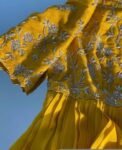 Hand Embroidered Yellow Silk Anarkali Dress: Indian Zardosi Kurta