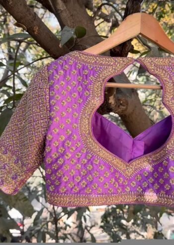 Lavender Silk Bridal Blouse: Hand Embroidered Zardosi Maggam Work lavender blouse,bridal maggam blouse,wedding blouse,saree blouses
