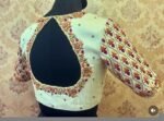 Hand Embroidered Zardosi Silk Blouse: Cream Maggam Work, Elbow Sleeves