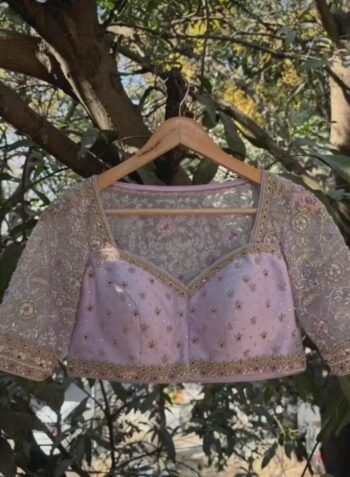 Hand Embroidered Zardosi Bridal Blouse: Lavender Silk Maggam Work