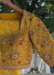 Hand Embroidered Silk Bridal Blouse: Mustard Yellow Zardosi Maggam Work