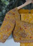 Hand Embroidered Silk Bridal Blouse: Mustard Yellow Zardosi Maggam Work
