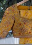 Hand Embroidered Silk Bridal Blouse: Mustard Yellow Zardosi Maggam Work