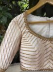 Hand Embroidered Zardosi Silk Blouse: Cream Saree Top