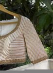 Hand Embroidered Zardosi Silk Blouse: Cream Saree Top