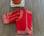Red Pure Silk Hand-Embroidered Zardosi Blouse – Elbow Sleeve