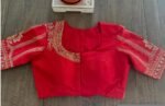 Red Pure Silk Hand-Embroidered Zardosi Blouse – Elbow Sleeve