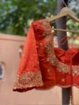 Hand Embroidered Zardosi Silk Blouse: Orange Maggam Work, Size 42