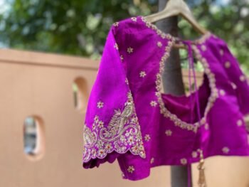 Hand Embroidered Silk Zardosi Blouse: Magenta Pink Maggam Work