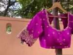 Hand Embroidered Silk Zardosi Blouse: Magenta Pink Maggam Work