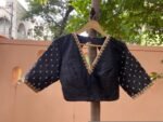 Hand Embroidered Silk Saree Blouse: Black Zardosi Maggam Work