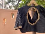 Hand Embroidered Silk Saree Blouse: Black Zardosi Maggam Work
