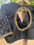 Hand Embroidered Silk Saree Blouse: Black Zardosi Maggam Work
