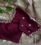 Hand Embroidered Zardosi Silk Blouse: Maroon Red Maggam Saree Blouse