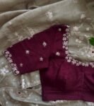 Hand Embroidered Zardosi Silk Blouse: Maroon Red Maggam Saree Blouse