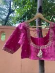 Pink Hand Embroidered Silk Blouse: Zardosi Saree Crop Top