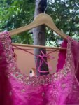 Pink Hand Embroidered Silk Blouse: Zardosi Saree Crop Top