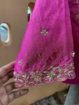 Pink Hand Embroidered Silk Blouse: Zardosi Saree Crop Top