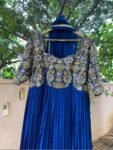 Hand Embroidered Zardosi Anarkali Suit: Navy Blue Indian Dress with Dupatta