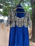 Hand Embroidered Zardosi Anarkali Suit: Navy Blue Indian Dress with Dupatta