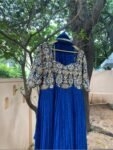 Hand Embroidered Zardosi Anarkali Suit: Navy Blue Indian Dress with Dupatta
