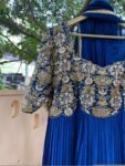 Hand Embroidered Zardosi Anarkali Suit: Navy Blue Indian Dress with Dupatta