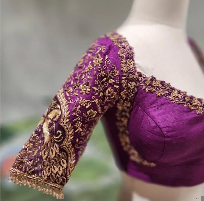Purple Raw Silk Zardosi Blouse: Hand Embroidered Saree Blouse