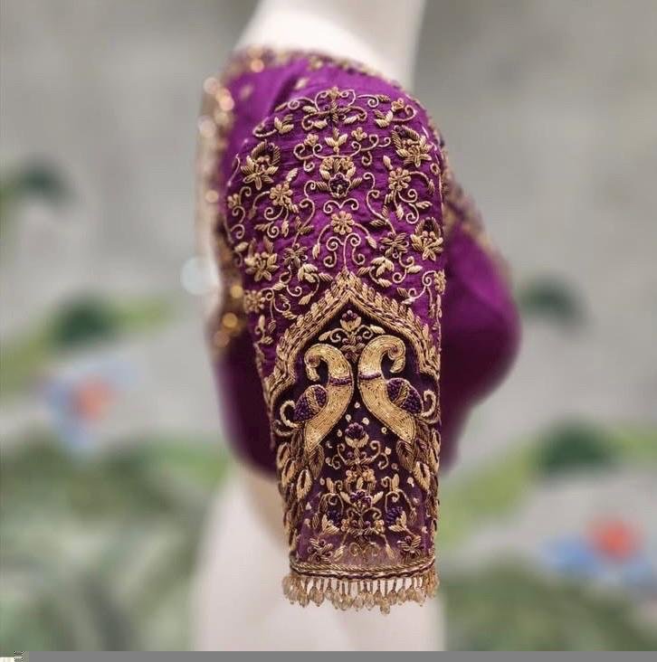 Purple Raw Silk Zardosi Blouse: Hand Embroidered Saree Blouse