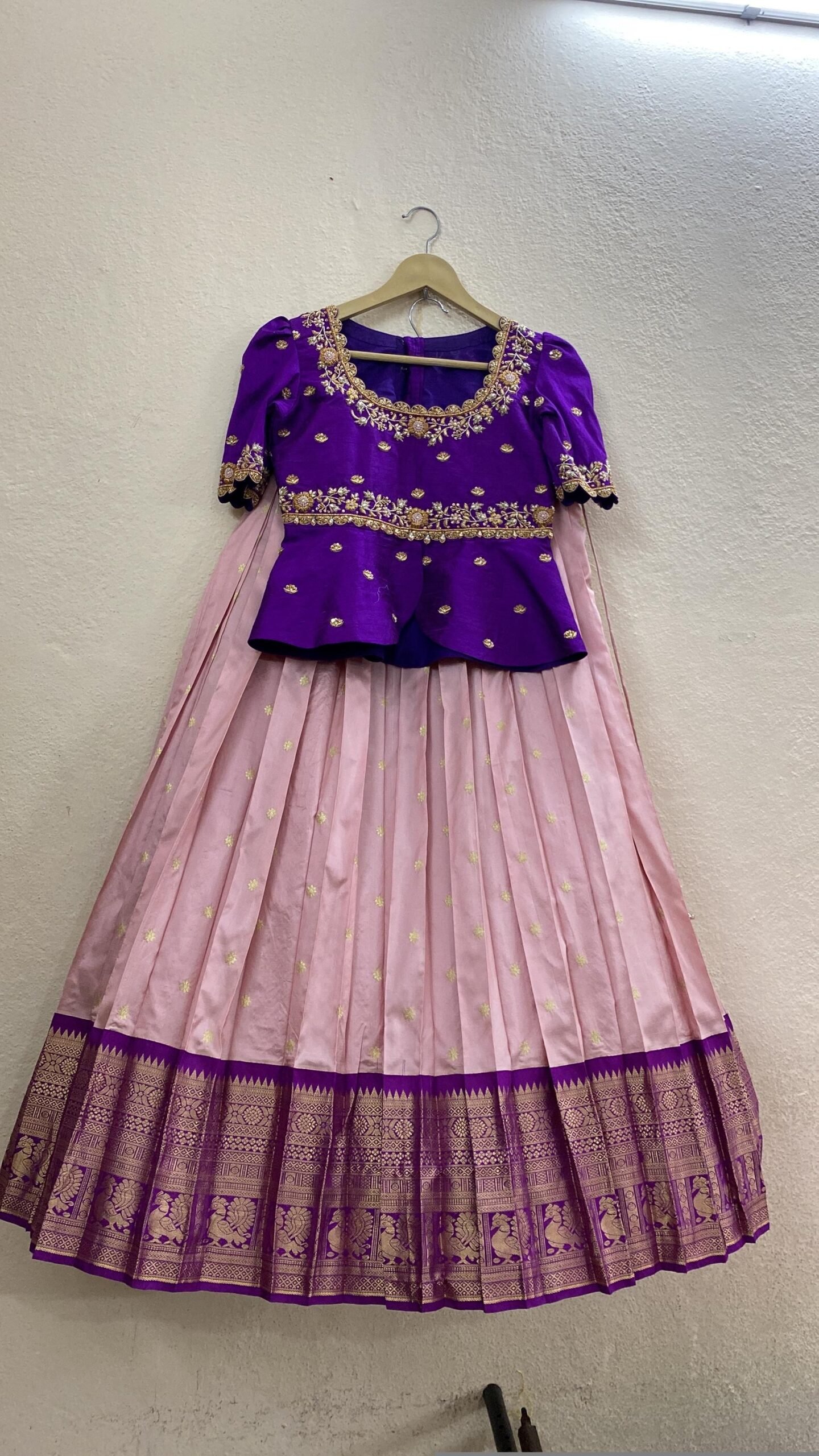 Handloom Kanjeevaram Silk Lehenga Set: Embroidered Peplum Top, Indian Wedding Dress